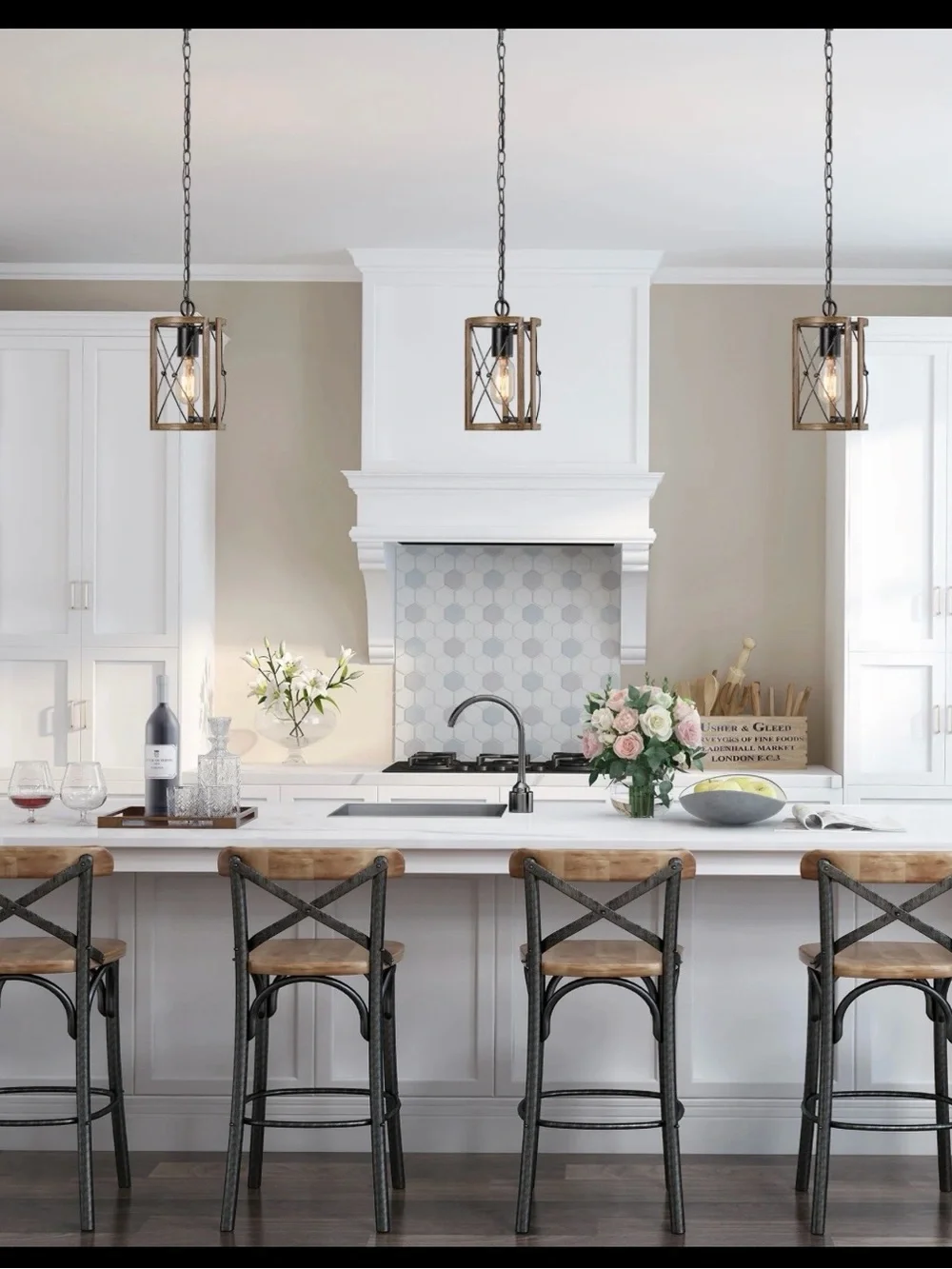 New LNC Muffsangh Wood and Metal Cage  farmhouse Pendant Light